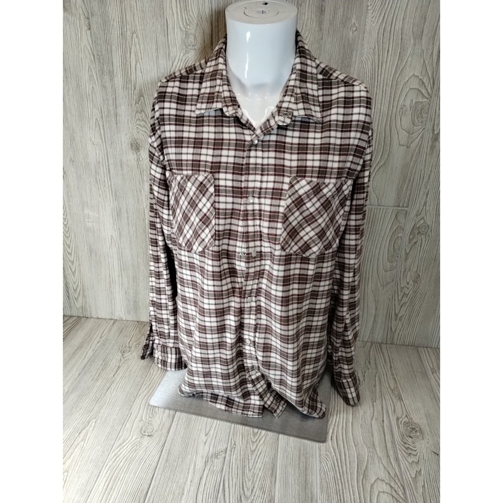 Haband Casual Joe L Men's‎ Brown Flannel Long Sleeve Shirt Pearl Snaps Pockets